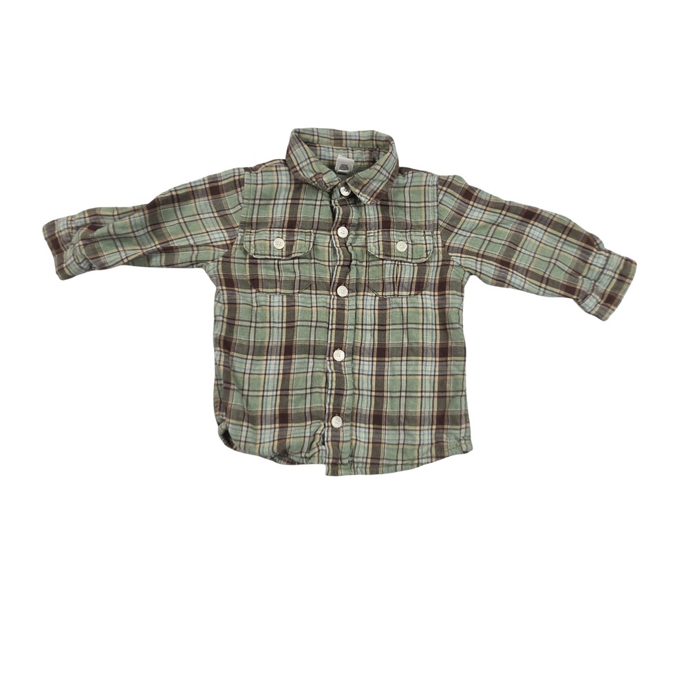 Baby Gap Infant Boys Green Brown Plaid Lined Flannel Shirt 6-12 Months Cozy
